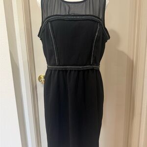 Vera Wang Black Sleeveless Mesh Yoke Midi Dress
